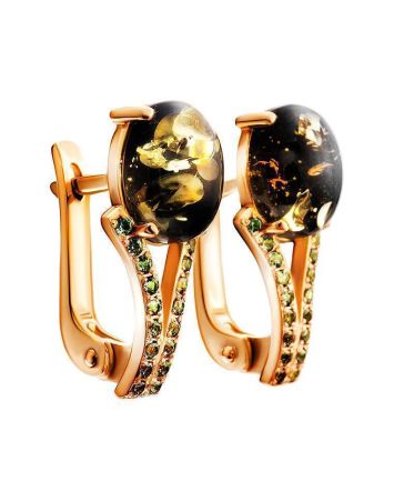 Amber Earrings In Gold-Plated Silver With Green Crystals The Raphael, image 