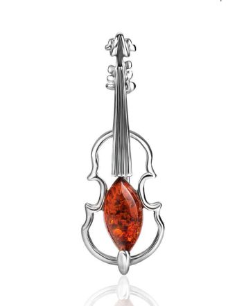 Sterling Silver Brooch With Cognac Amber The Violin, image 