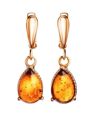 Cognac Amber Earrings In Gold-Plated Silver The Twinkle, image 