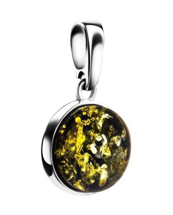 Round Silver Pendant With Green Amber The Furor, image 