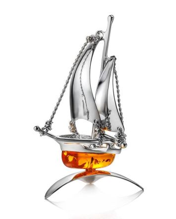 Amazing Silver Amber Decorative Ship Model, image 