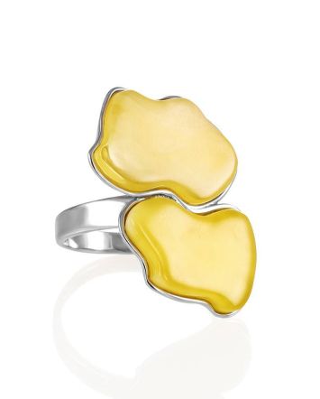 Adjustable Silver Ring With Honey Amber The Trinidad, Ring Size: Adjustable, image 