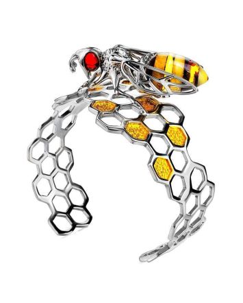 Multicolor Amber Bracelet In Sterling Silver The Bee, image 