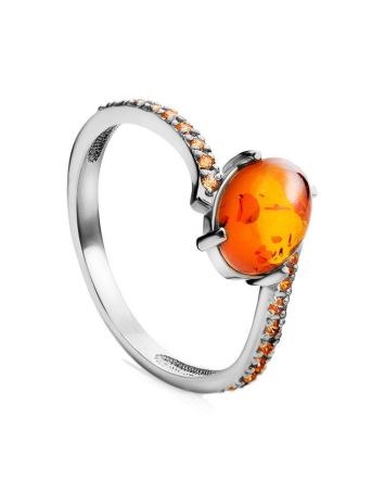 Amber Ring In Sterling Silver With Crystals The Raphael, Ring Size: 9.5 / 19.5, image 