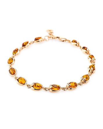 Link Gold Plated Bracelet With Cognac Amber The Astrid, image 