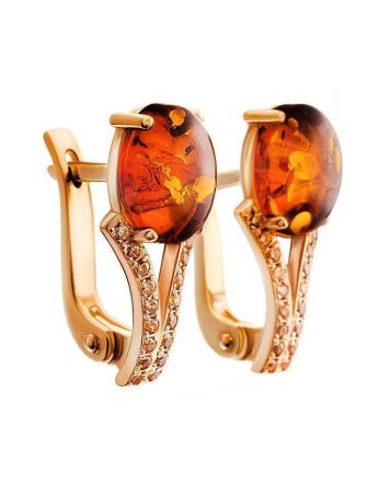 Amber Earrings In Gold-Plated Silver With Champagne Crystals The Raphael, image 