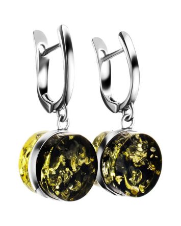 Green Amber Dangle Earrings In Sterling Silver The Furor, image 