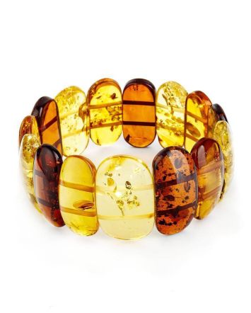 Multicolor Amber Flat Beaded Stretch Bracelet, image 