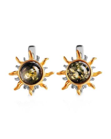 Gold-Plated Earrings With Green Amber The Helios, image 