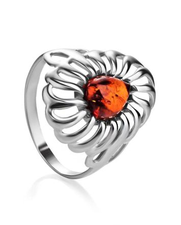 Elegant Cognac Amber Ring In Sterling Silver The Sevilla, Ring Size: 5.5 / 16, image 