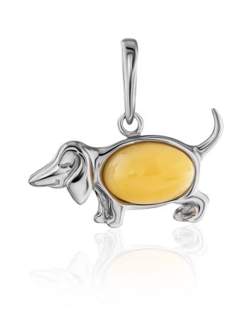 Silver Puppy Pendant With Honey Amber, image 