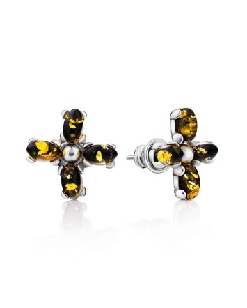 Cross Design Silver Amber Earrings The Supreme, image 