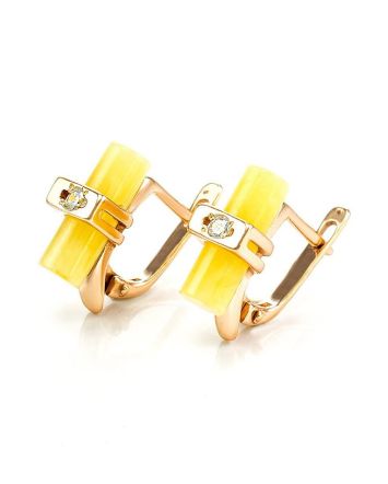 Stylish Gold Amber Earrings With Crystals The Scandinavia, image 