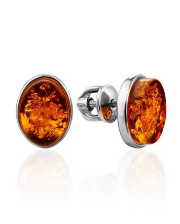 Silver Amber Stud Earrings The Monaco, image 