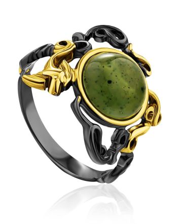 Ornate Design Silver Jade Ring, Ring Size: 9.5 / 19.5, image 