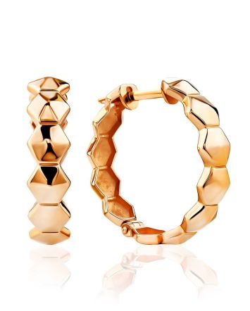 Hexagon Motif Golden Hoop Earrings The Roxy, image 