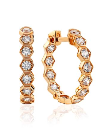 Honeycomb Motif Gold Crystal Hoop Earrings The Roxy, image 