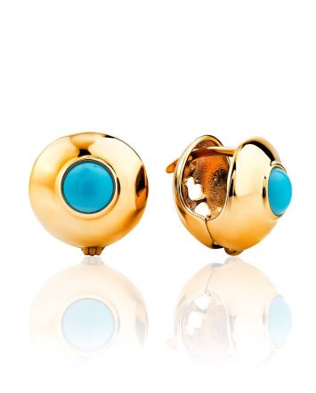 Amazing Sphere Design Gold Turquoise Earrings, image 