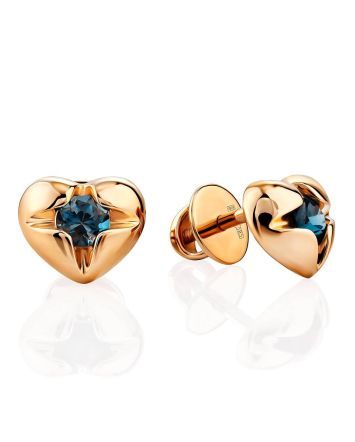Cute Heart Shaped Gold Topaz Earrings, image 