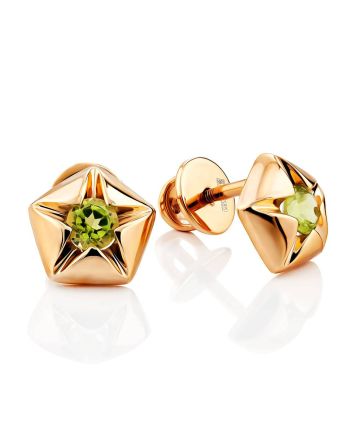 Star Motif Gold Chrysolite Stud Earrings, image 