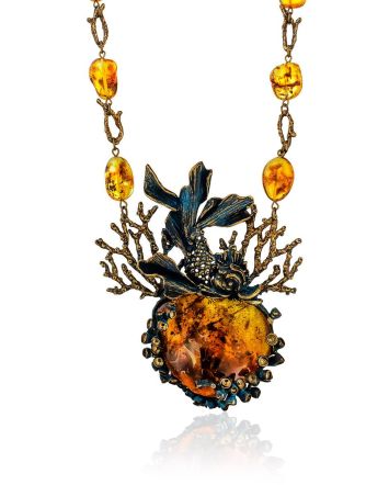 Voluminous Amber Brass Designer Necklace The Pandora, Length: 50, image 