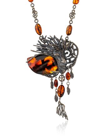 Fabulous Amber Brass Designer Necklace The Pandora, Length: 44, image 