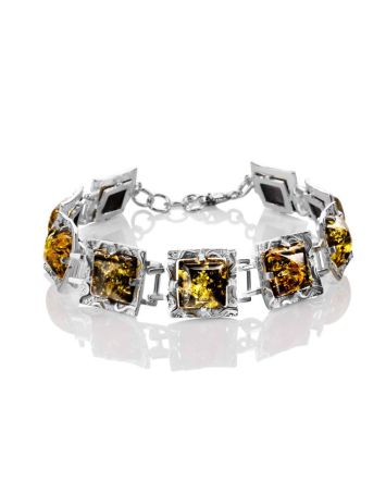 Geometric Design Silver Amber Link Bracelet The Hermitage, Length: 18, image 