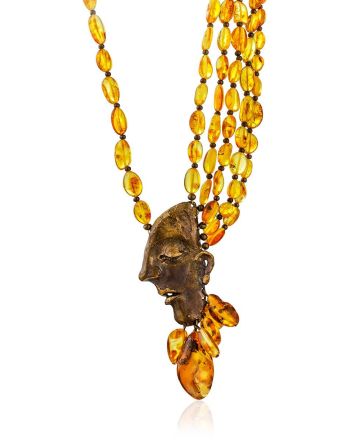 Multi Layer Amber Brass Necklace The Pandora, Length: 63, image 