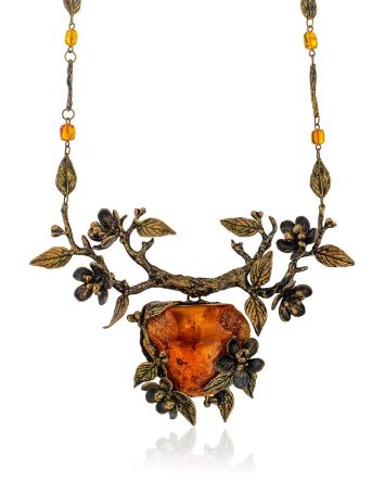 Exclusive Floral Design Brass Amber Necklace The Pandora, Length: 45, image 