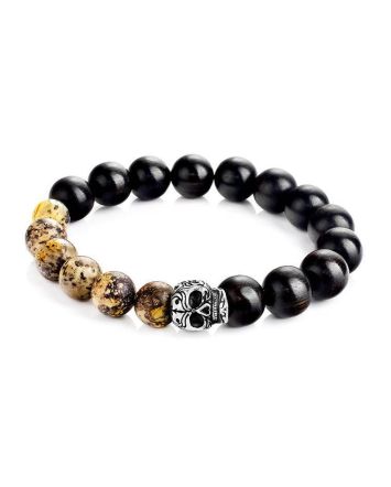 Black Amber Bracelet With Wooden Beads The Cuba, image 