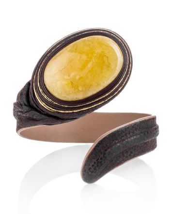 Twist Brown Leather Bracelet With Honey Amber The Nefertiti, image 