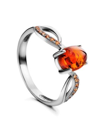 Amber Ring With Champagne Crystals In Sterling Silver The Raphael, Ring Size: 11.5 / 21, image 