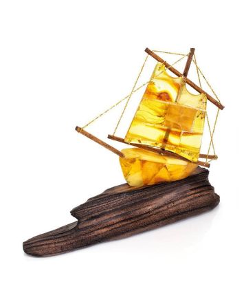 Handcrafted Amber Decorative Ship Model, image 