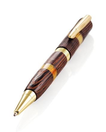 Handcrafted Wenge Wood Pen With Honey Amber The Indonesia, image 