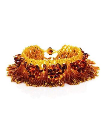 Cherry Amber Braided Bracelet With Yellowish Glass Beads The Fable, image 