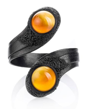 Twist Leather Bracelet With Honey Amber The Nefertiti, image 