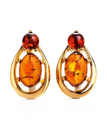 Cognac Amber Earrings In Gold-Plated Silver The Prussia, image 