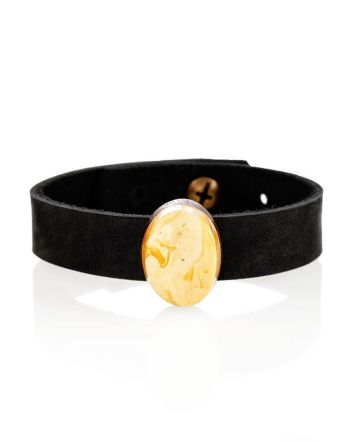 Handcrafted Leather Bracelet With Delicate White Amber The Indonesia, image 
