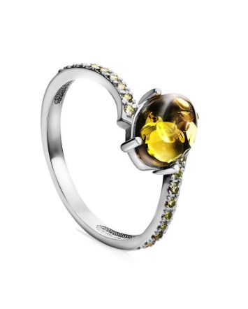 Amber Ring In Sterling Silver With Green Crystals The Raphael, Ring Size: 10 / 20, image 