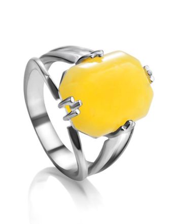 Faceted Amber Ring In Sterling Silver The Jazz, Ring Size: 11.5 / 21, image 