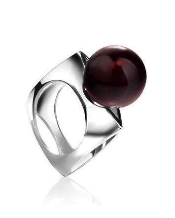 Stylish Silver Ring With Cherry Amber The Jupiter, Ring Size: 4 / 15, image 