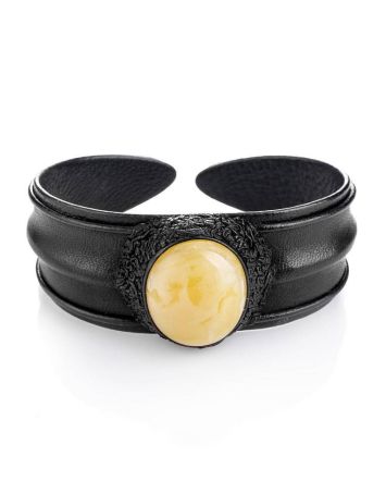 Leather Cuff Bracelet With White Amber The Nefertiti, image 
