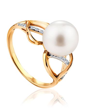 Elegant Gold Pearl Ring, Ring Size: 7 / 17.5, image 
