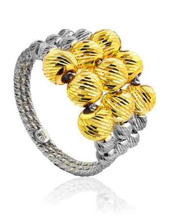 Bicolor Gilded Silver Beaded Ring The Sparkling, Ring Size: 6.5 / 17, image 