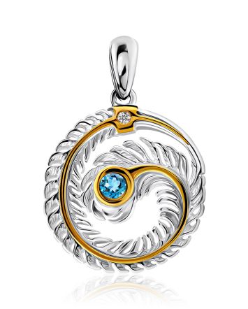 Feather Motif Silver Topaz Pendant, image 