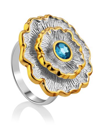 Voluminous Floral Design Silver Topaz Ring, Ring Size: 8 / 18, image 