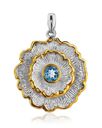 Floral Design Silver Topaz Pendant, image 