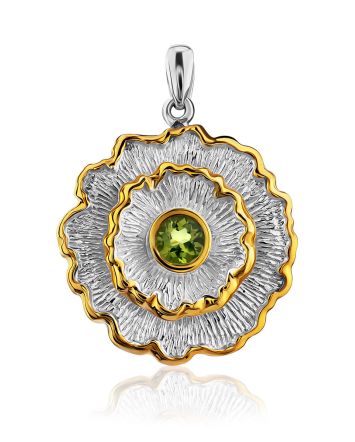 Ornate Floral Design Silver Chrysolite Pendant, image 