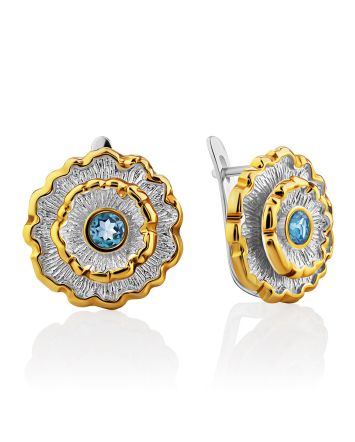 Floral Design Silver Topaz Earrings, image 