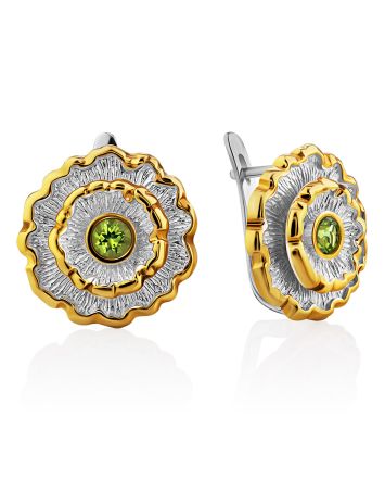 Ornate Floral Design Silver Chrysolite Earrings, image 